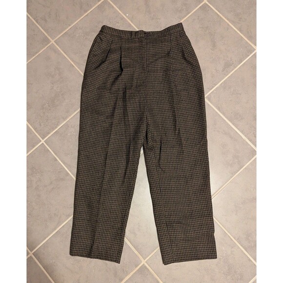 Vintage 80s High Waist Houndstooth Wool Blend Trousers womenMade in Romania Sz 8 - Picture 2 of 15
